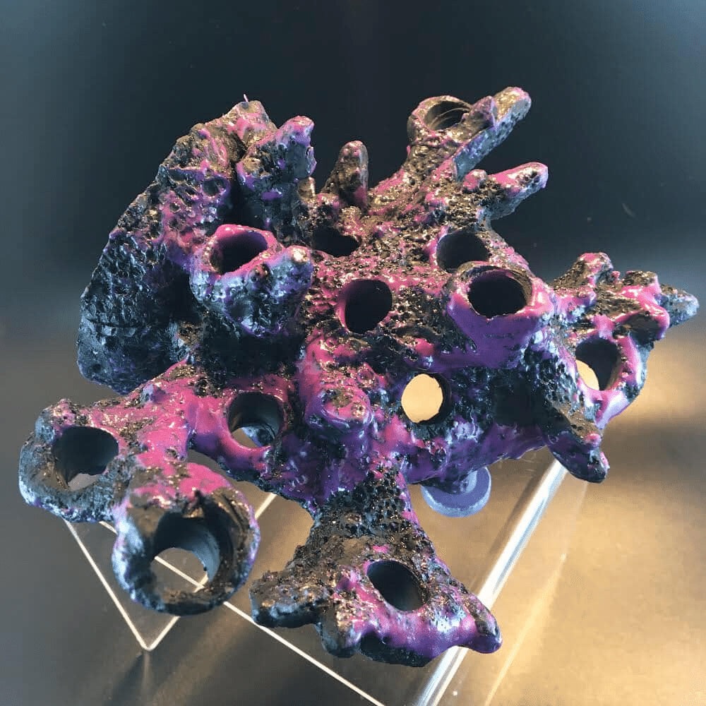 Coral Plug Holder - Natural Shelf Rock Frag Island For Coral Growth, Purple, Medium Size With 18-20 Holes